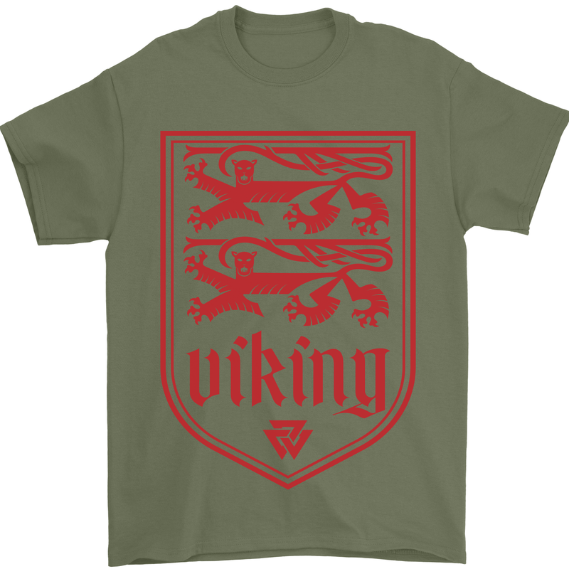The Vikings Valknut Symbol Lions Valhalla Mens T-Shirt Cotton Gildan Military Green