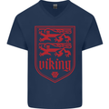 The Vikings Valknut Symbol Lions Valhalla Mens V-Neck Cotton T-Shirt Navy Blue