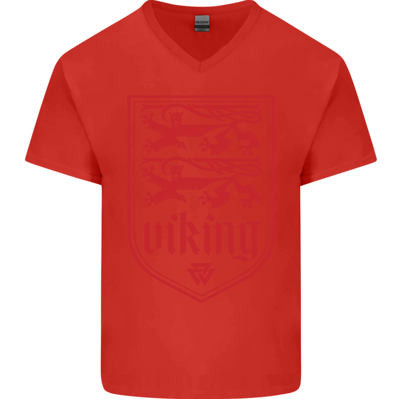 The Vikings Valknut Symbol Lions Valhalla Mens V-Neck Cotton T-Shirt Red