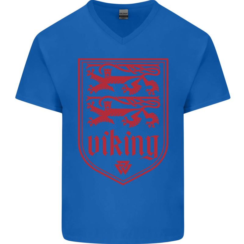 The Vikings Valknut Symbol Lions Valhalla Mens V-Neck Cotton T-Shirt Royal Blue
