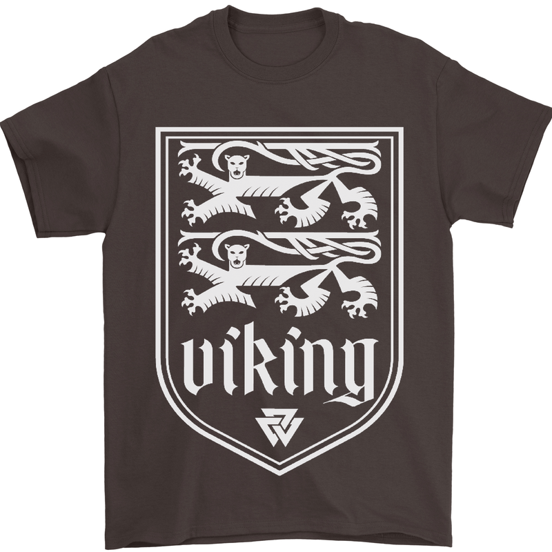 The Vikings Valknut Symbol Valhalla Lions Mens T-Shirt Cotton Gildan Dark Chocolate