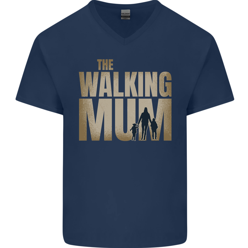 The Walking Mum Funny Mothers Day Mummy Mens V-Neck Cotton T-Shirt Navy Blue
