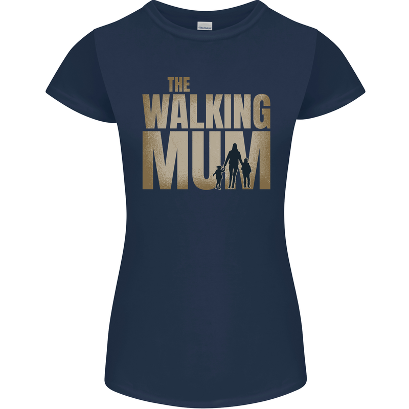The Walking Mum Funny Mothers Day Mummy Womens Petite Cut T-Shirt Navy Blue