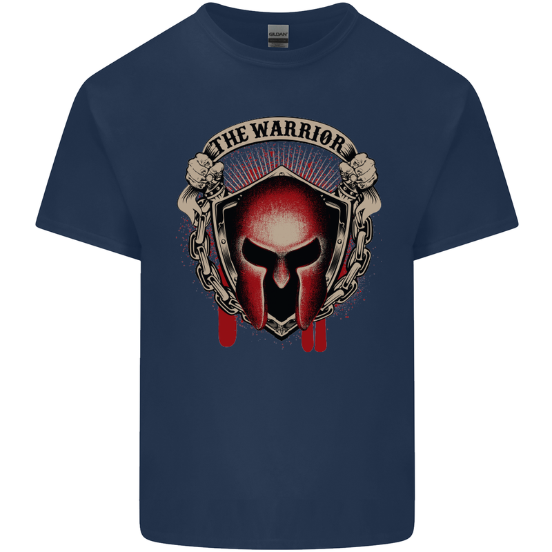 The Warrior Gym Spartan Helmet Bodybuilding Kids T-Shirt Childrens Navy Blue