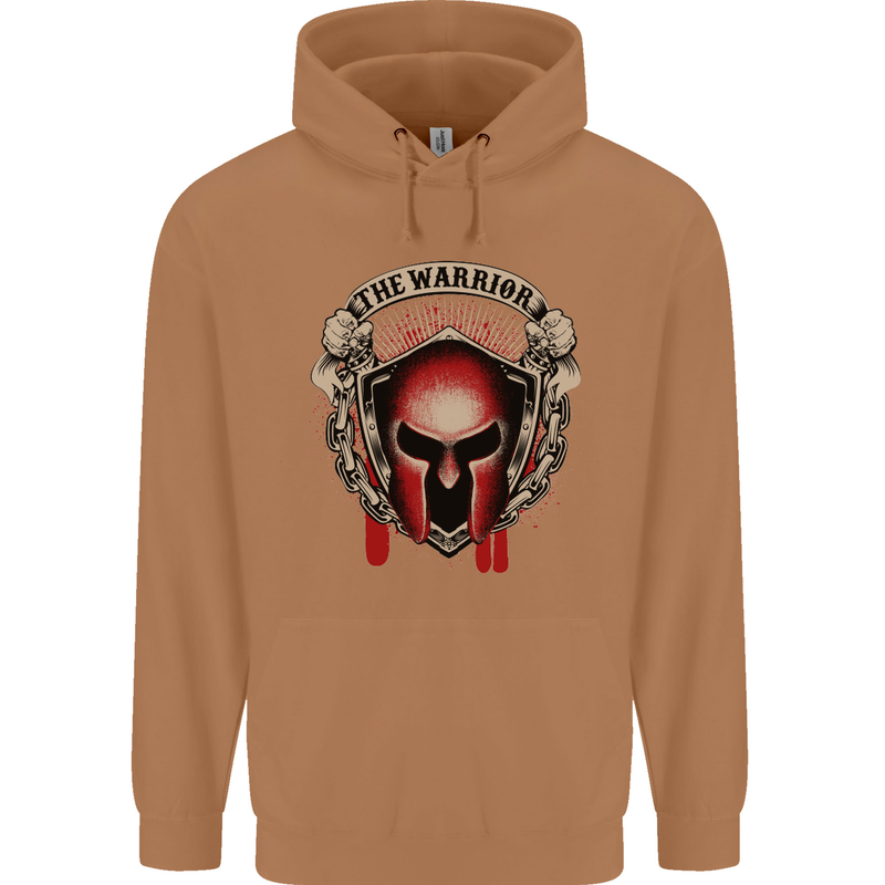 The Warrior Gym Spartan Helmet Bodybuilding Mens 80% Cotton Hoodie Caramel Latte