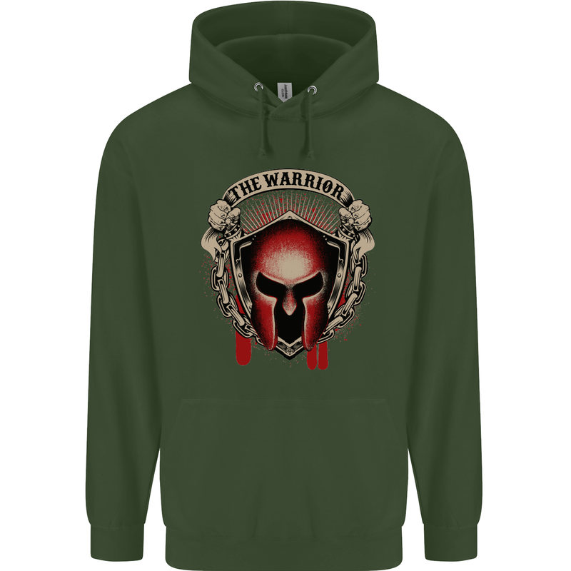 The Warrior Gym Spartan Helmet Bodybuilding Mens 80% Cotton Hoodie Forest Green