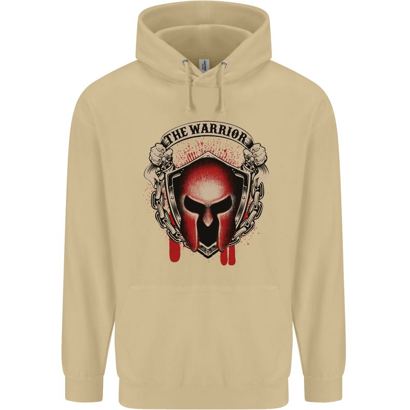 The Warrior Gym Spartan Helmet Bodybuilding Mens 80% Cotton Hoodie Sand