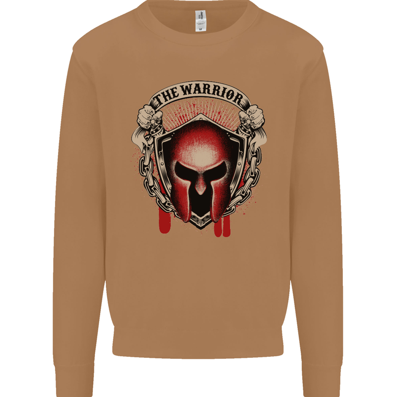 The Warrior Gym Spartan Helmet Bodybuilding Mens Sweatshirt Jumper Caramel Latte