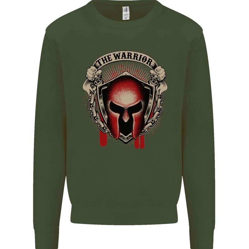 The Warrior Gym Spartan Helmet Bodybuilding Mens Sweatshirt Jumper Forest Green