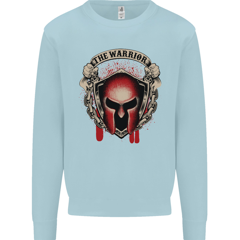 The Warrior Gym Spartan Helmet Bodybuilding Mens Sweatshirt Jumper Light Blue