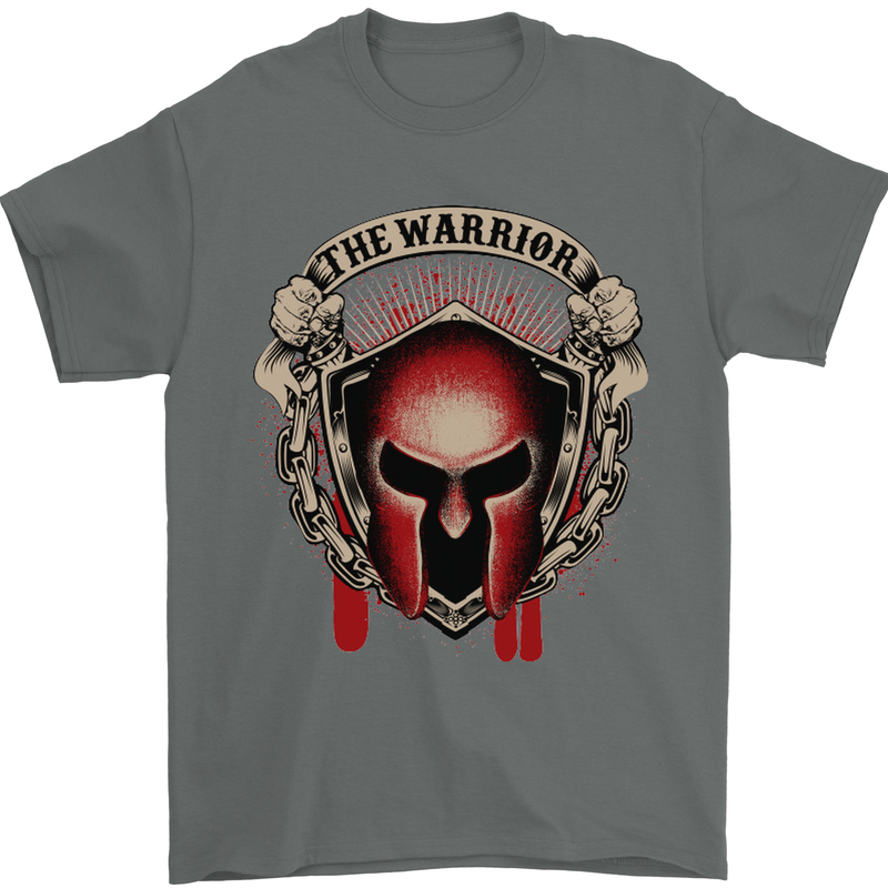 The Warrior Gym Spartan Helmet Bodybuilding Mens T-Shirt Cotton Gildan Charcoal