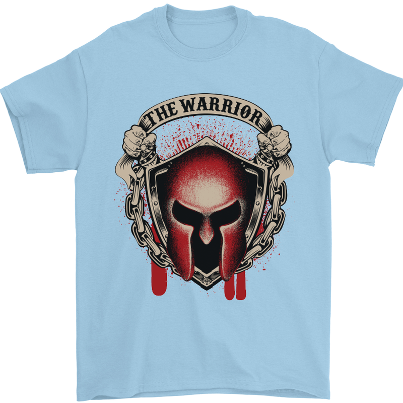 The Warrior Gym Spartan Helmet Bodybuilding Mens T-Shirt Cotton Gildan Light Blue