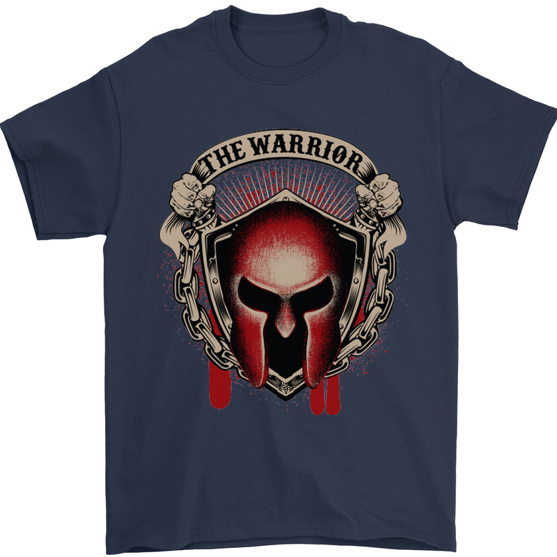The Warrior Gym Spartan Helmet Bodybuilding Mens T-Shirt Cotton Gildan Navy Blue