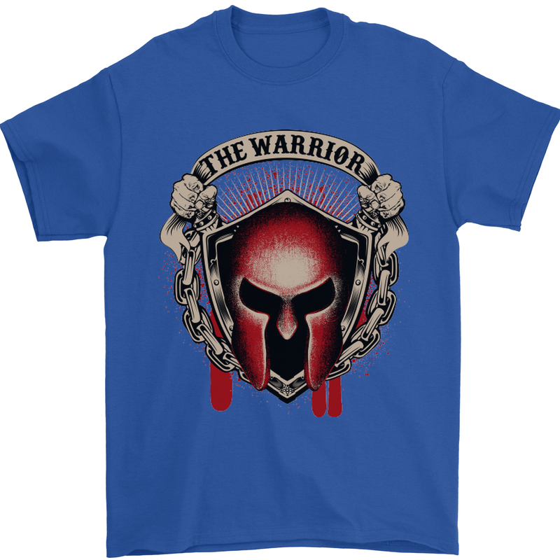 The Warrior Gym Spartan Helmet Bodybuilding Mens T-Shirt Cotton Gildan Royal Blue