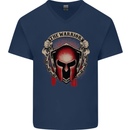 The Warrior Gym Spartan Helmet Bodybuilding Mens V-Neck Cotton T-Shirt Navy Blue