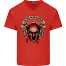 The Warrior Gym Spartan Helmet Bodybuilding Mens V-Neck Cotton T-Shirt Red