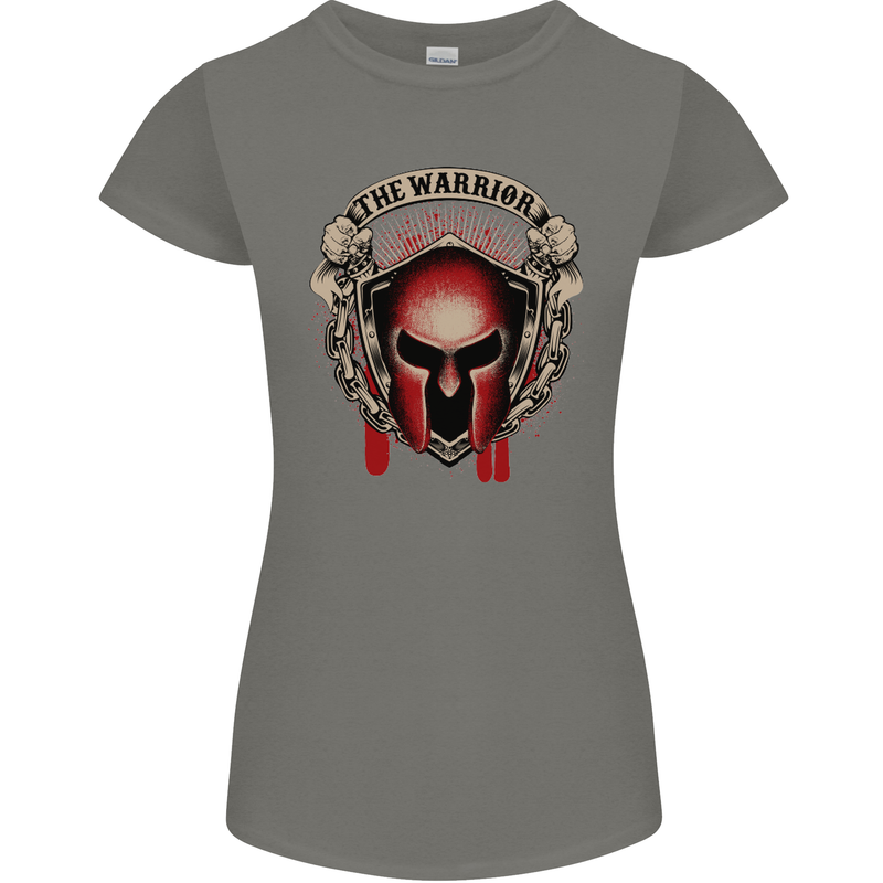 The Warrior Gym Spartan Helmet Bodybuilding Womens Petite Cut T-Shirt Charcoal