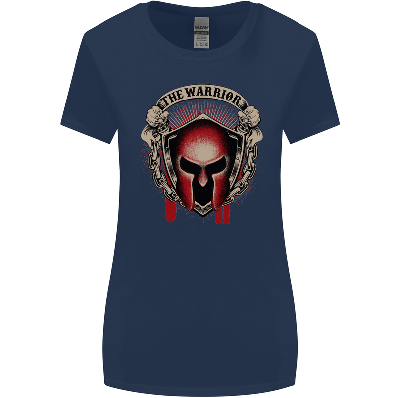 The Warrior Gym Spartan Helmet Bodybuilding Womens Wider Cut T-Shirt Navy Blue