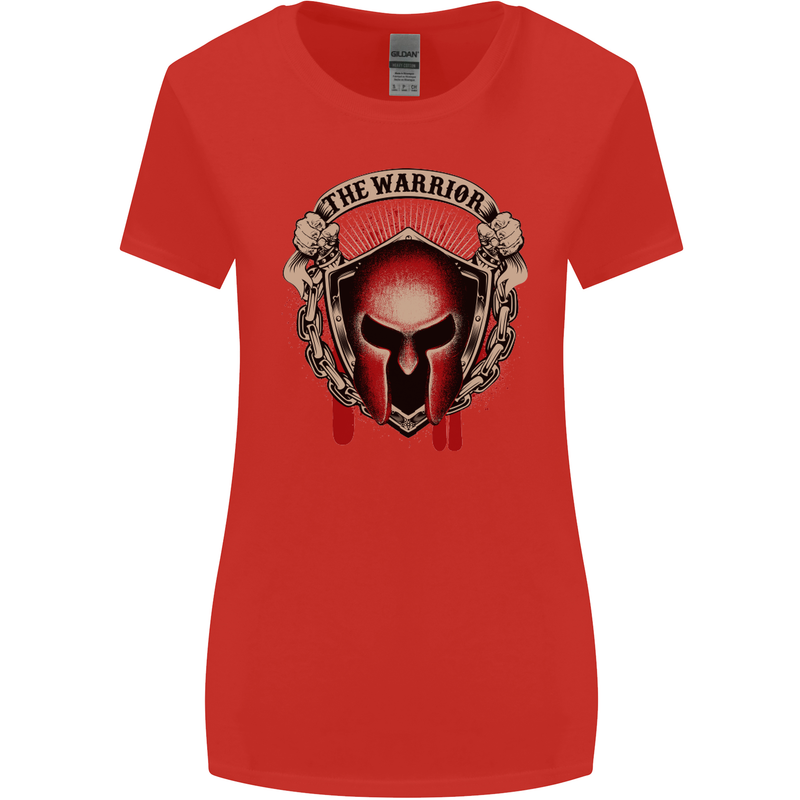 The Warrior Gym Spartan Helmet Bodybuilding Womens Wider Cut T-Shirt Red
