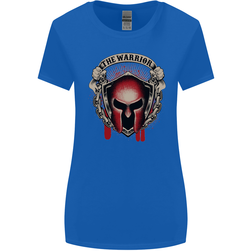 The Warrior Gym Spartan Helmet Bodybuilding Womens Wider Cut T-Shirt Royal Blue