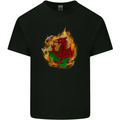 The Welsh Flag Fire Effect Wales Kids T-Shirt Childrens Black