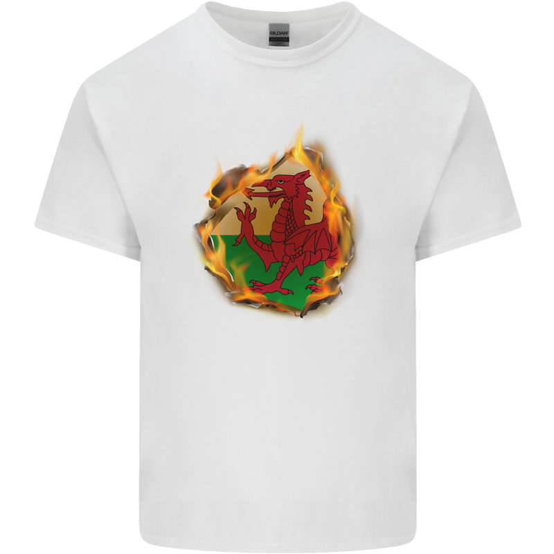 The Welsh Flag Fire Effect Wales Kids T-Shirt Childrens White