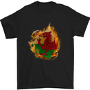 The Welsh Flag Fire Effect Wales Mens T-Shirt Cotton Gildan Black
