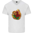 The Welsh Flag Fire Effect Wales Mens V-Neck Cotton T-Shirt White