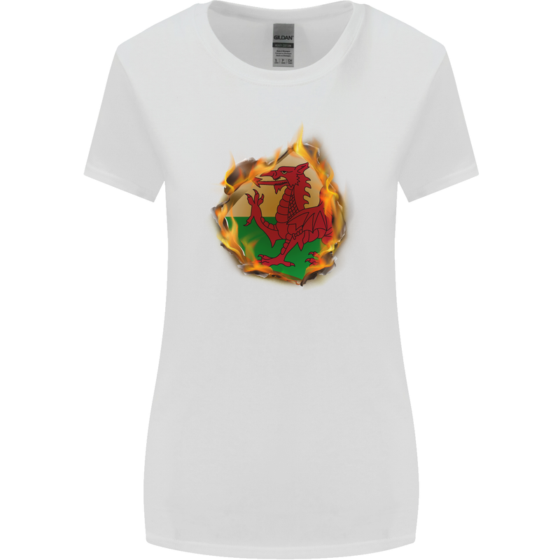 The Welsh Flag Fire Effect Wales Womens Wider Cut T-Shirt White