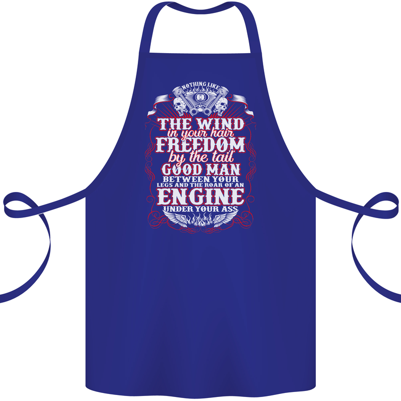 The Wind In Your Hair Funny Biker Motorbike Cotton Apron 100% Organic Royal Blue
