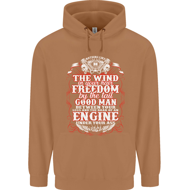 The Wind In Your Hair Funny Biker Motorbike Mens 80% Cotton Hoodie Caramel Latte