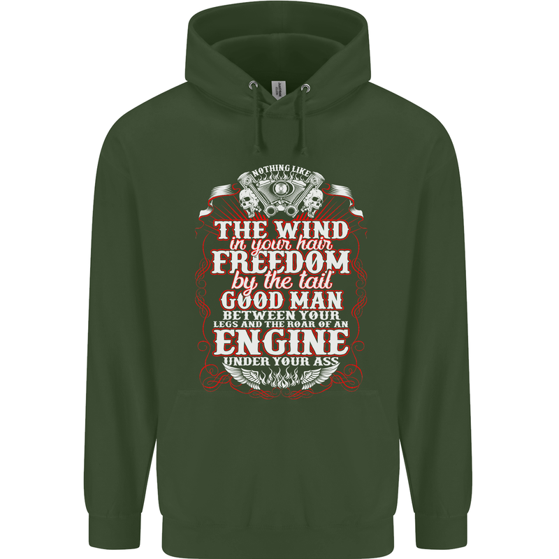 The Wind In Your Hair Funny Biker Motorbike Mens 80% Cotton Hoodie Forest Green