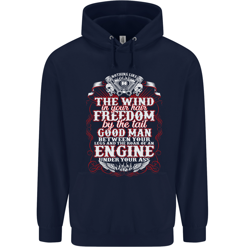 The Wind In Your Hair Funny Biker Motorbike Mens 80% Cotton Hoodie Navy Blue