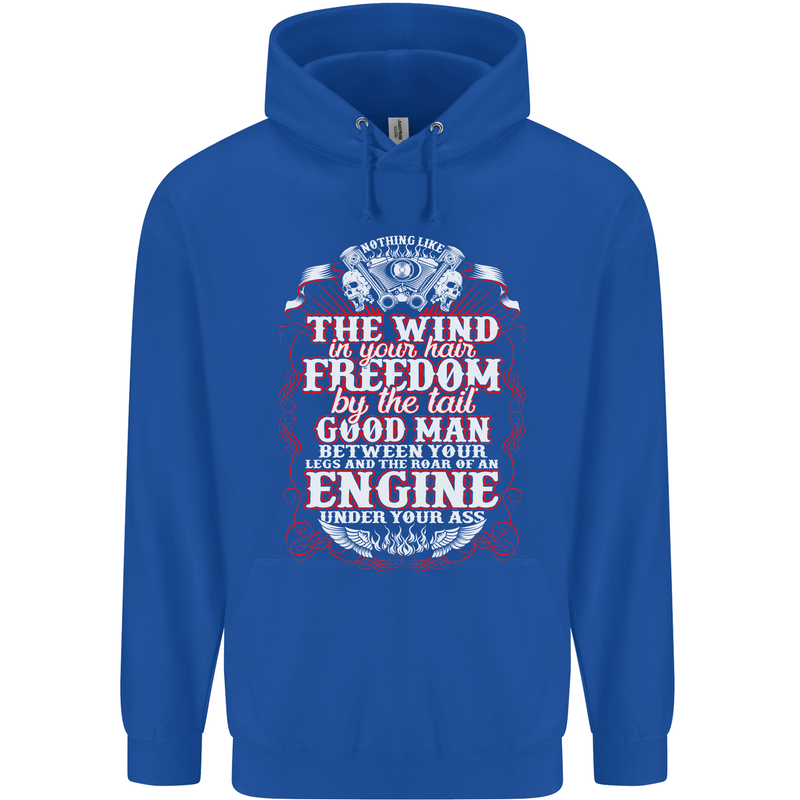 The Wind In Your Hair Funny Biker Motorbike Mens 80% Cotton Hoodie Royal Blue