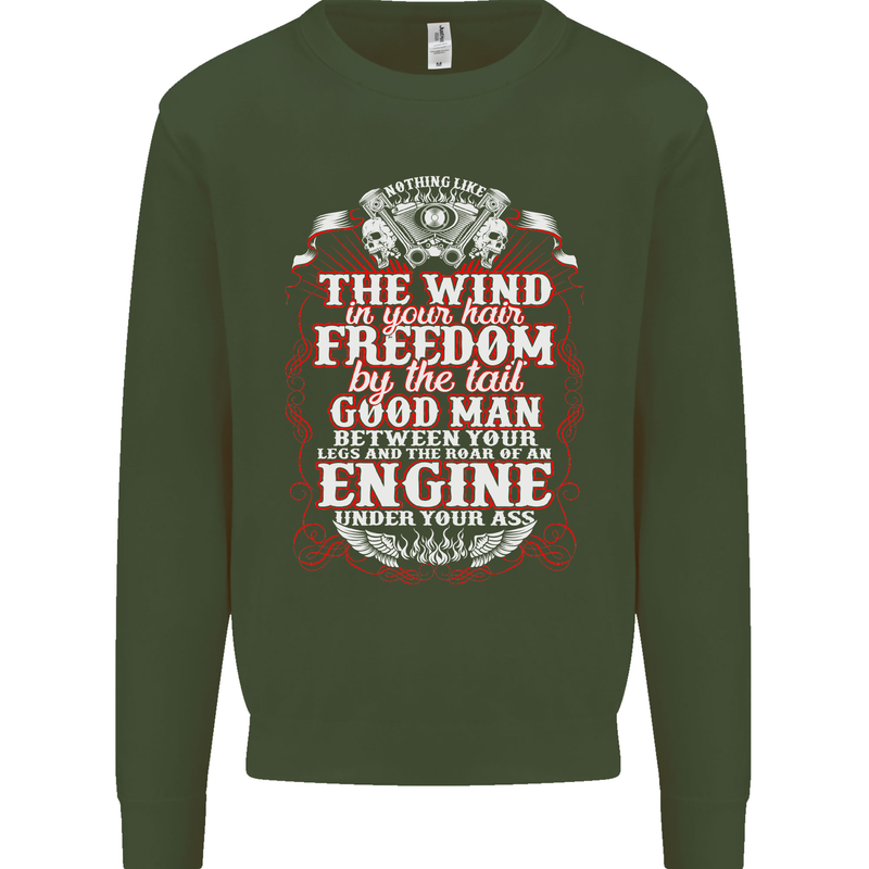 The Wind In Your Hair Funny Biker Motorbike Mens Sweatshirt Jumper Forest Green