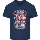 The Wind In Your Hair Funny Biker Motorbike Mens V-Neck Cotton T-Shirt Navy Blue