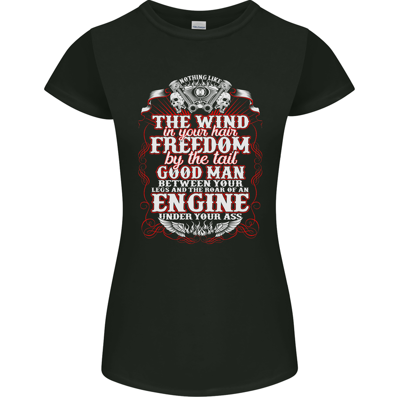 The Wind In Your Hair Funny Biker Motorbike Womens Petite Cut T-Shirt Black