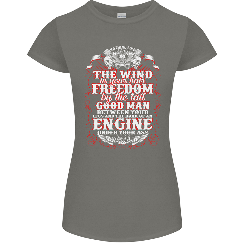 The Wind In Your Hair Funny Biker Motorbike Womens Petite Cut T-Shirt Charcoal