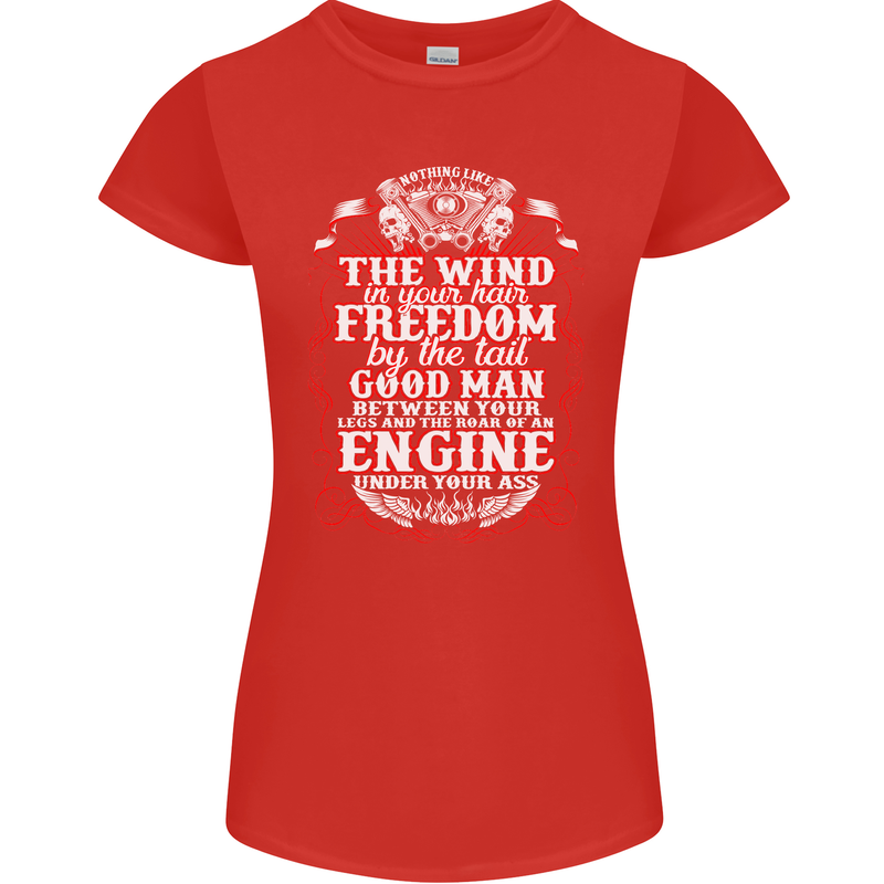 The Wind In Your Hair Funny Biker Motorbike Womens Petite Cut T-Shirt Red