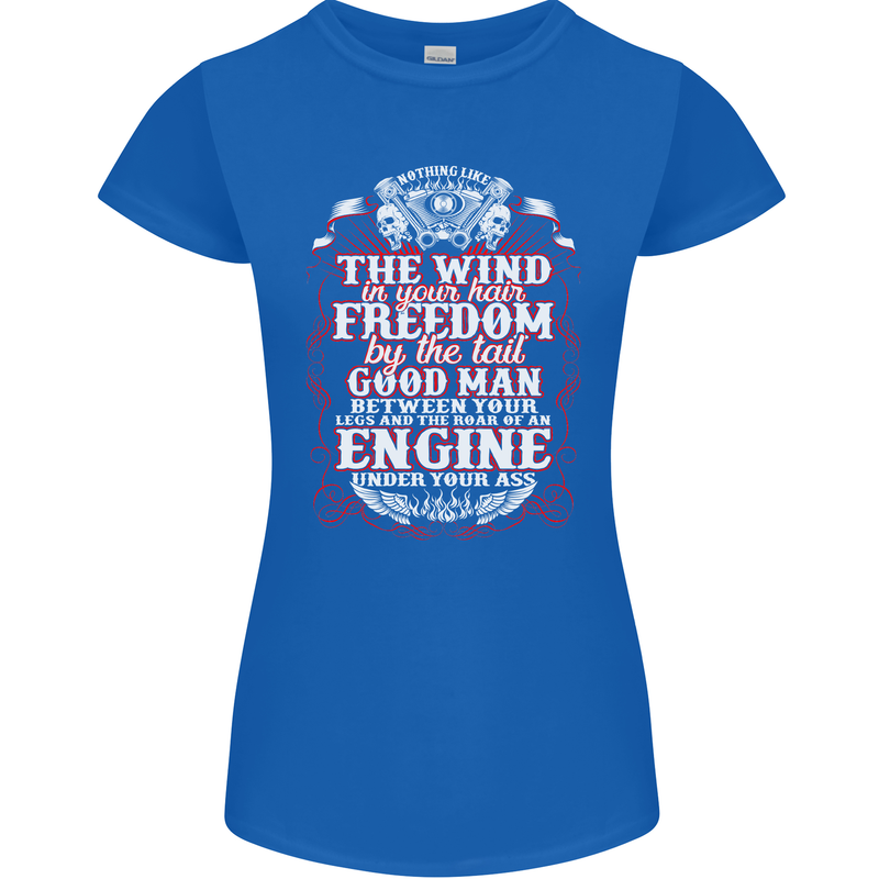 The Wind In Your Hair Funny Biker Motorbike Womens Petite Cut T-Shirt Royal Blue