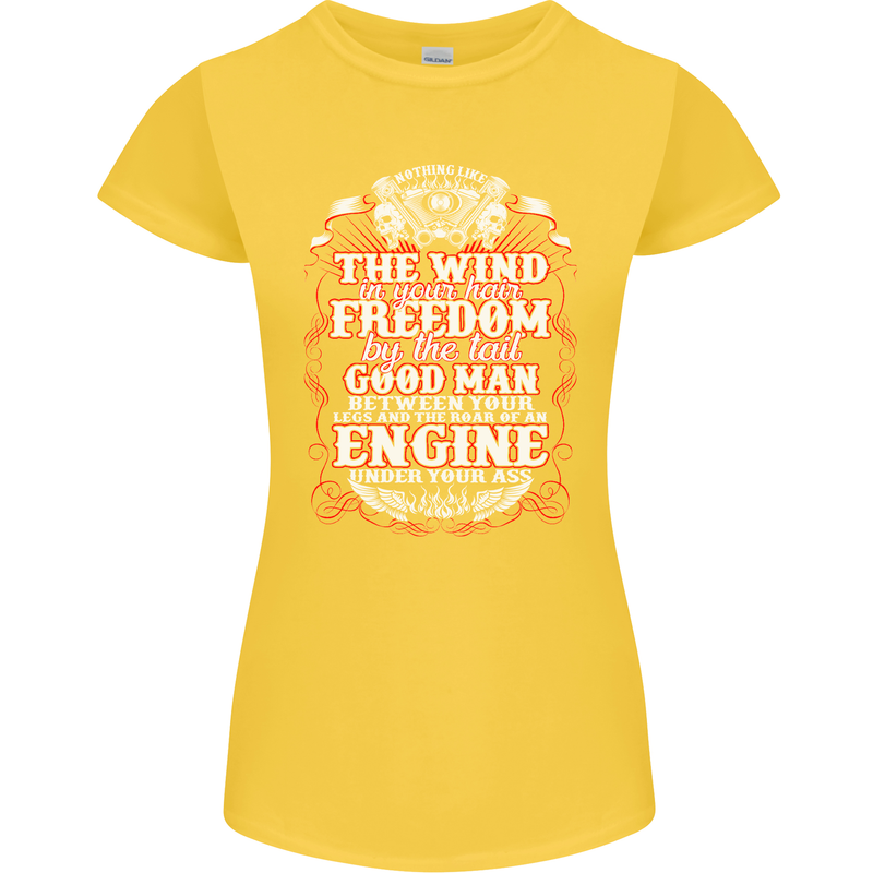 The Wind In Your Hair Funny Biker Motorbike Womens Petite Cut T-Shirt Yellow