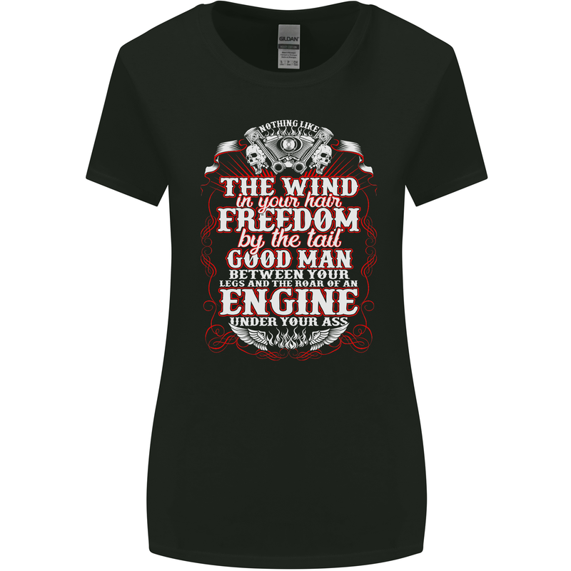 The Wind In Your Hair Funny Biker Motorbike Womens Wider Cut T-Shirt Black