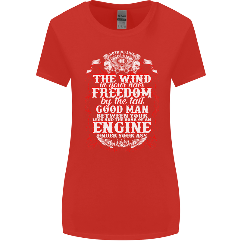 The Wind In Your Hair Funny Biker Motorbike Womens Wider Cut T-Shirt Red
