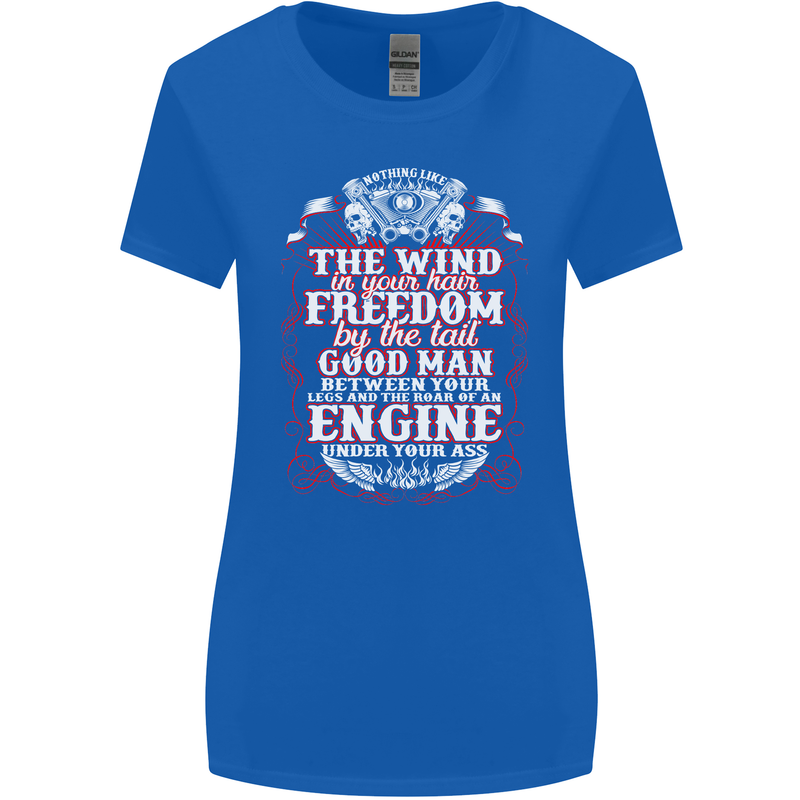 The Wind In Your Hair Funny Biker Motorbike Womens Wider Cut T-Shirt Royal Blue