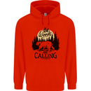 The Woods Calling Camping Trekking Bear Childrens Kids Hoodie Bright Red