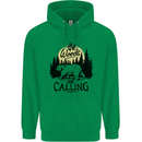 The Woods Calling Camping Trekking Bear Childrens Kids Hoodie Irish Green