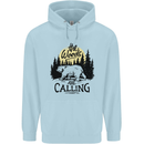 The Woods Calling Camping Trekking Bear Childrens Kids Hoodie Light Blue