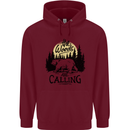 The Woods Calling Camping Trekking Bear Childrens Kids Hoodie Maroon