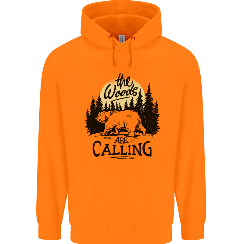The Woods Calling Camping Trekking Bear Childrens Kids Hoodie Orange