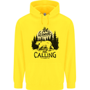 The Woods Calling Camping Trekking Bear Childrens Kids Hoodie Yellow